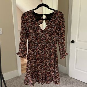 Topshop Black Open Back Floral Ruffle Mini Dress